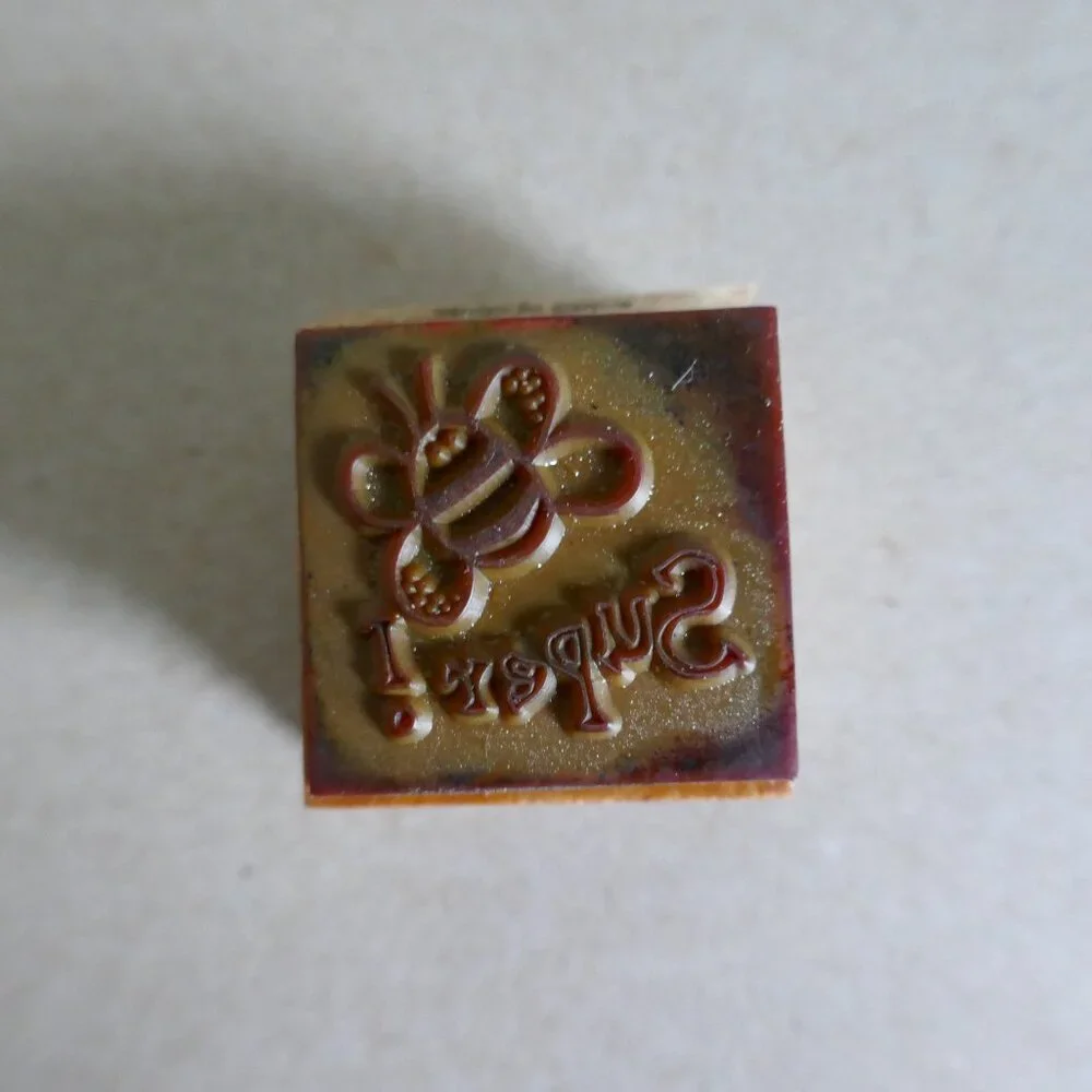 vintage 2002 Super bumble bee rubber stamp wood Westwater Enterprises